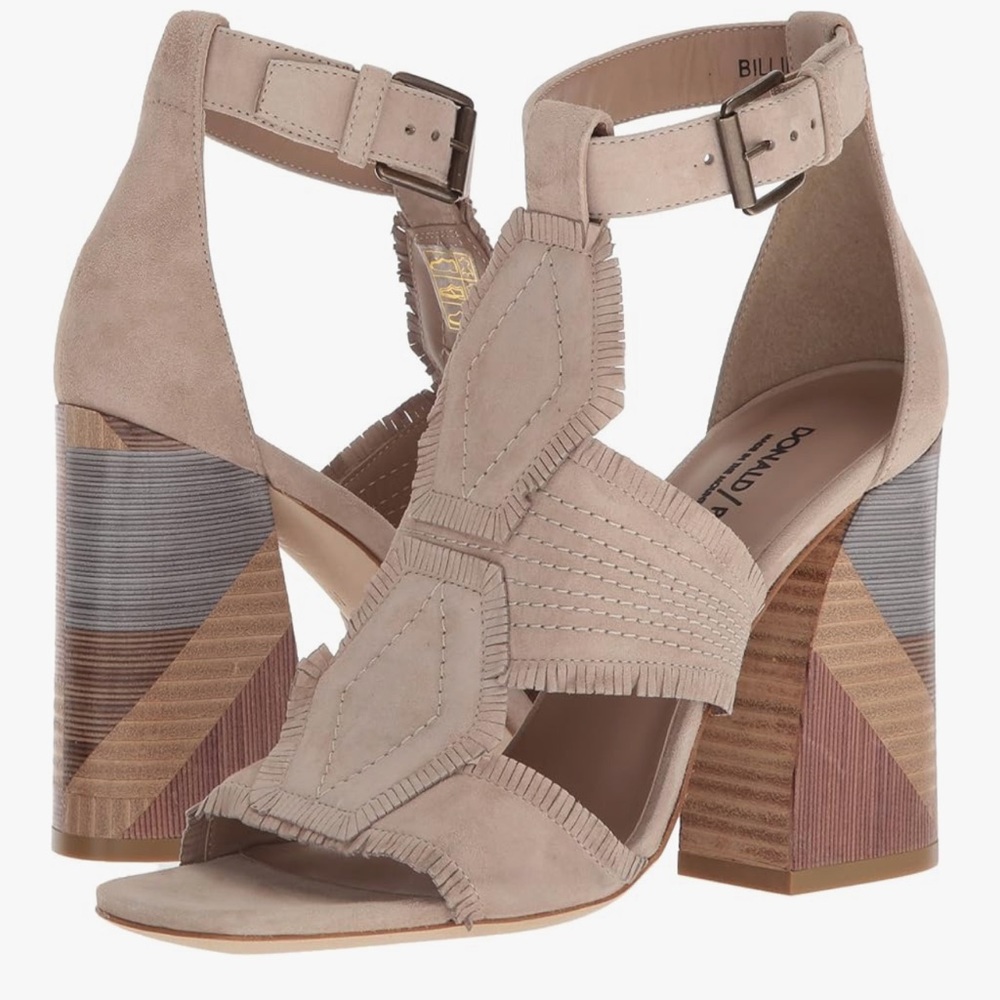 Donald Pliner Billie Sandals -Tan Suede with Block Heels-Ladies Size 9M